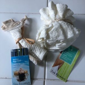 NWT Bath Puff and Wash Cloth bamboo, 1 each